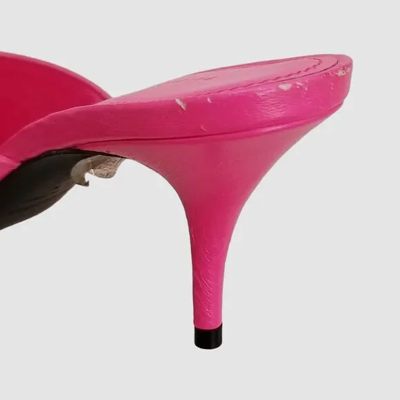 $1150 Balenciaga Women Pink Cagole Leather Pointed-Toe Mule Heel Shoes Size 38.5 - Picture 6 of 8